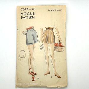 Vogue Vintage 1950's Pattern #7078 Shorts Waist 26